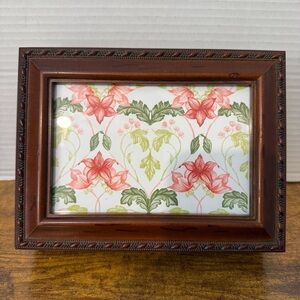VTG Jewelry Box Photo Frame Brown Faux Wood Velvet Lined Grannycore Cottage Boho